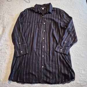 Victorias Secret black with shimmery stripes Night Gown Pajama lace accent XL